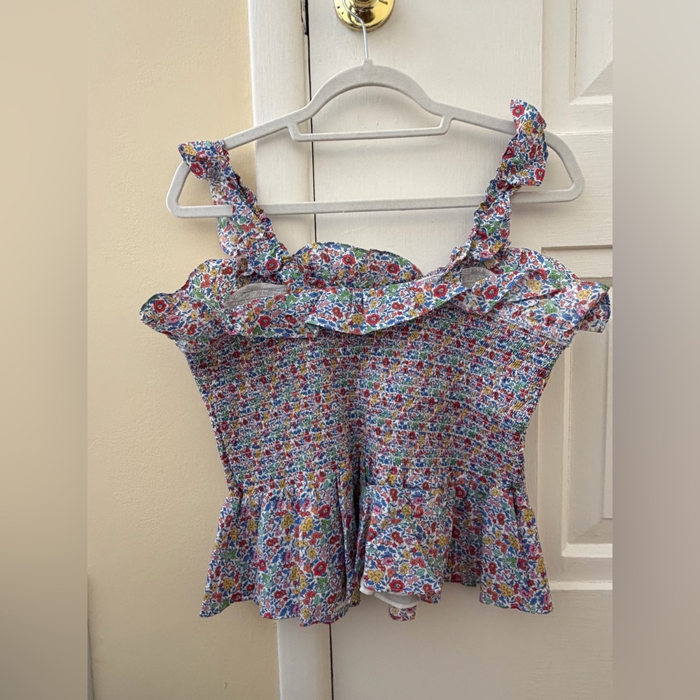 J. Crew Multicolor Floral Ruffle Blouse